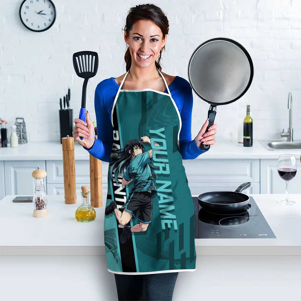 Personalized Tokito Muichiro Demon Slayer Badminton Apron with Racket Action Pose and Teal Black Graphic Design - The Mazicc