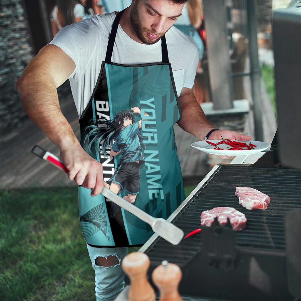 Personalized Tokito Muichiro Demon Slayer Badminton Apron with Racket Action Pose and Teal Black Graphic Design - The Mazicc