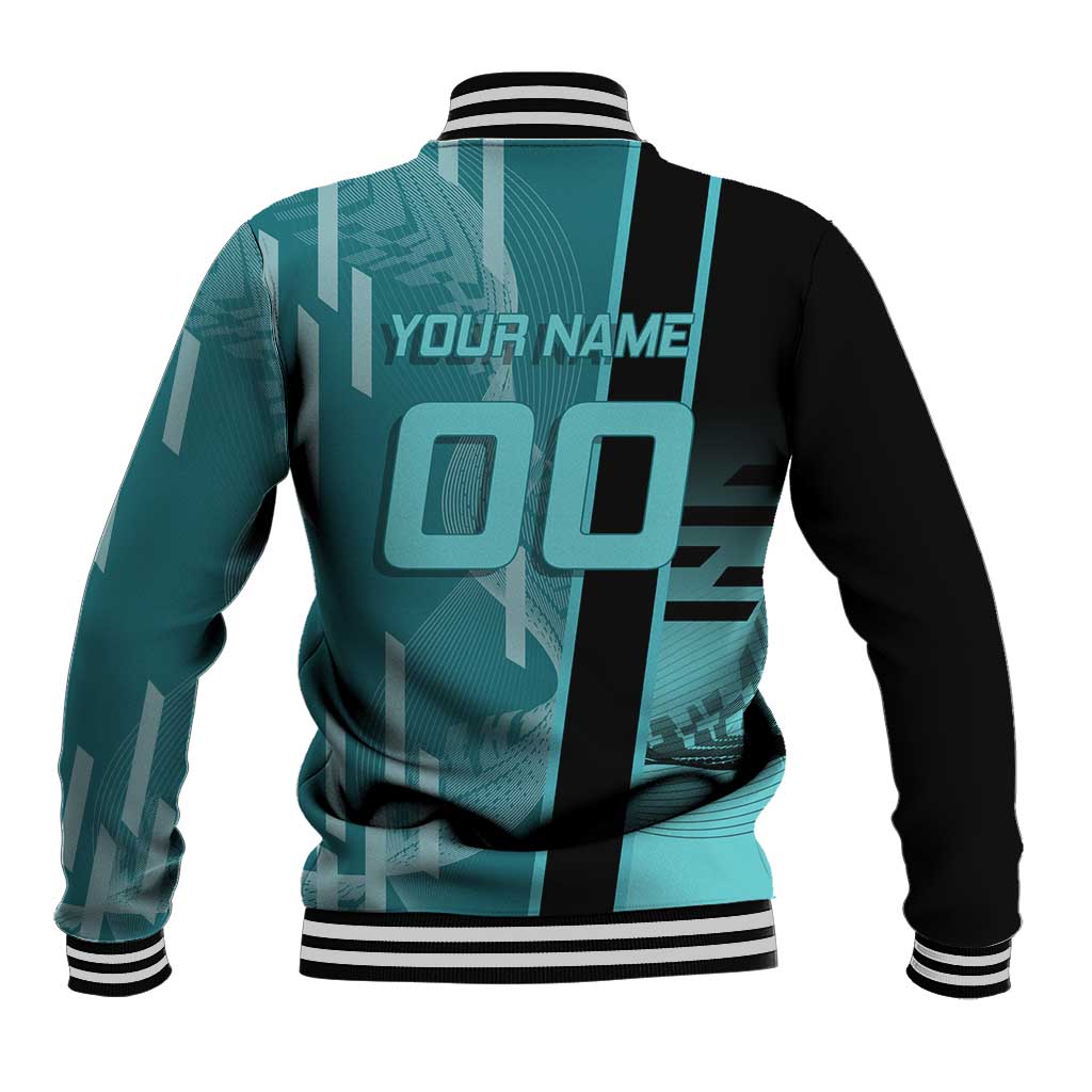 Personalized Tokito Muichiro Demon Slayer Badminton Baseball Jacket with Racket Action Pose and Teal Black Graphic Design - The Mazicc