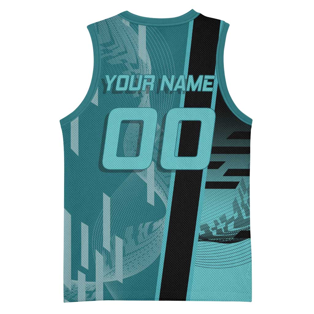 Personalized Tokito Muichiro Demon Slayer Badminton Basketball Jersey with Racket Action Pose and Teal Black Graphic Design - The Mazicc