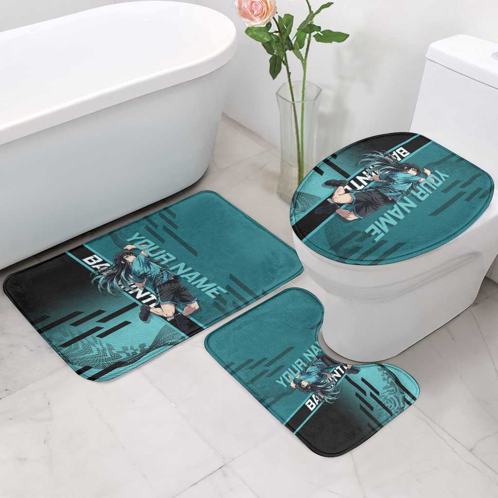 Personalized Tokito Muichiro Demon Slayer Badminton Bathroom Set with Racket Action Pose and Teal Black Graphic Design - The Mazicc