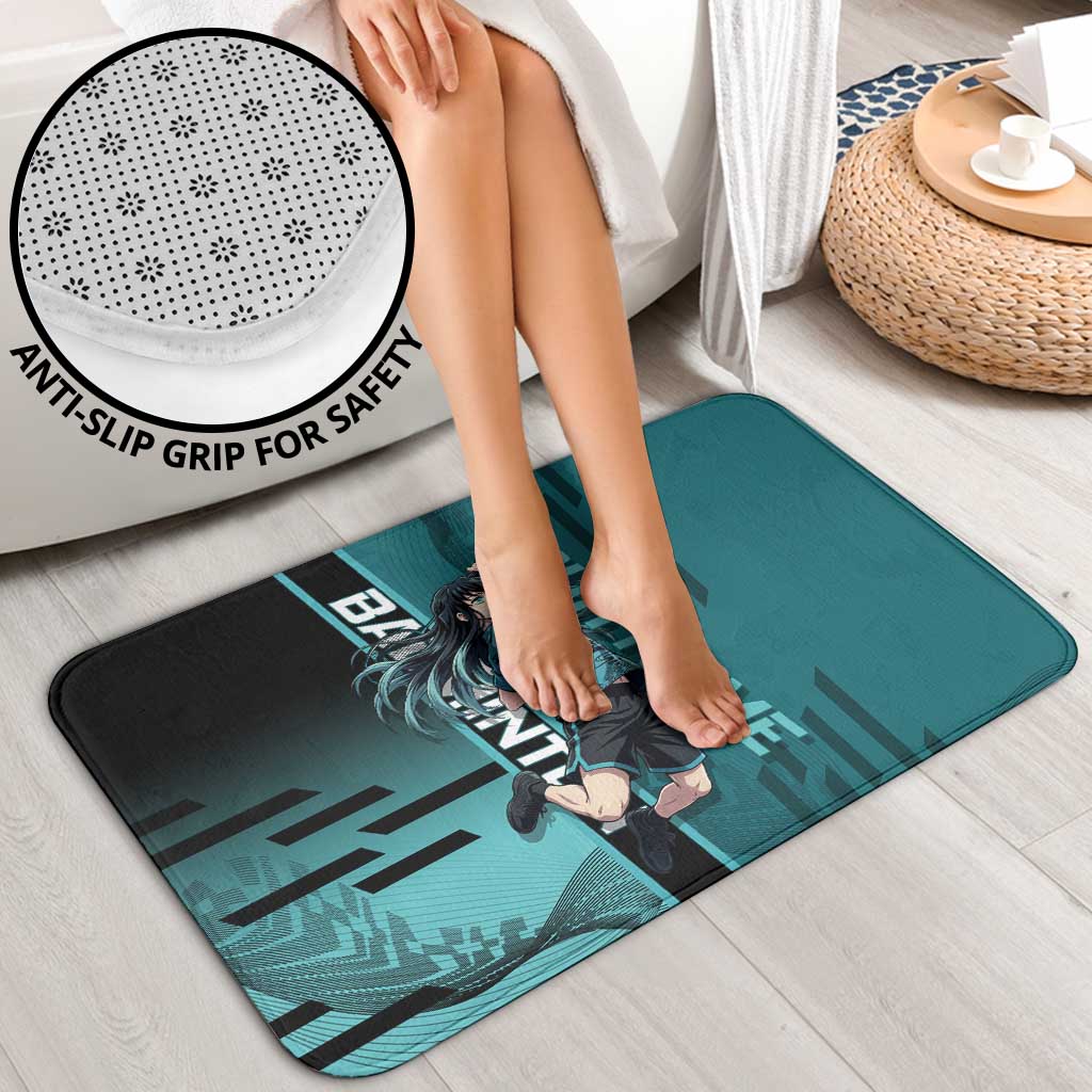 Personalized Tokito Muichiro Demon Slayer Badminton Bathroom Set with Racket Action Pose and Teal Black Graphic Design - The Mazicc