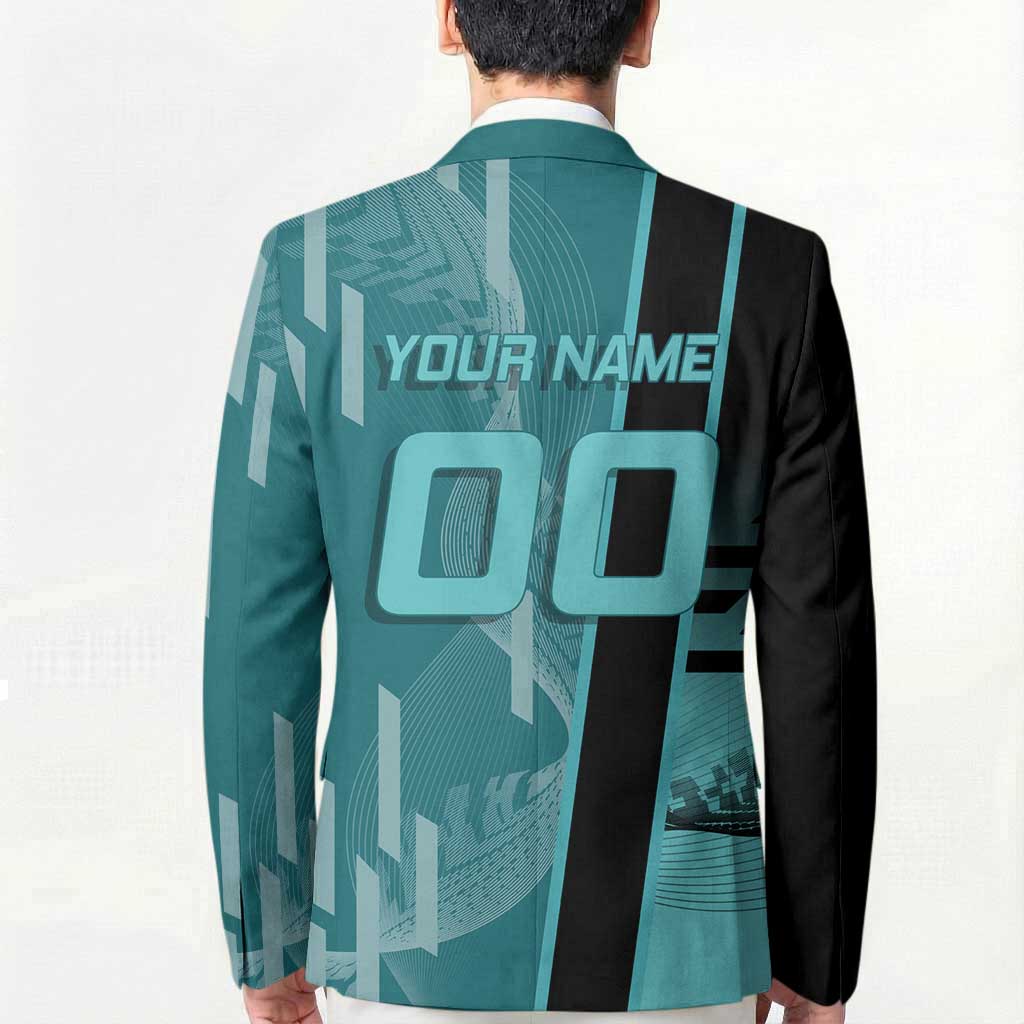 Personalized Tokito Muichiro Demon Slayer Badminton Blazer with Racket Action Pose and Teal Black Graphic Design - The Mazicc