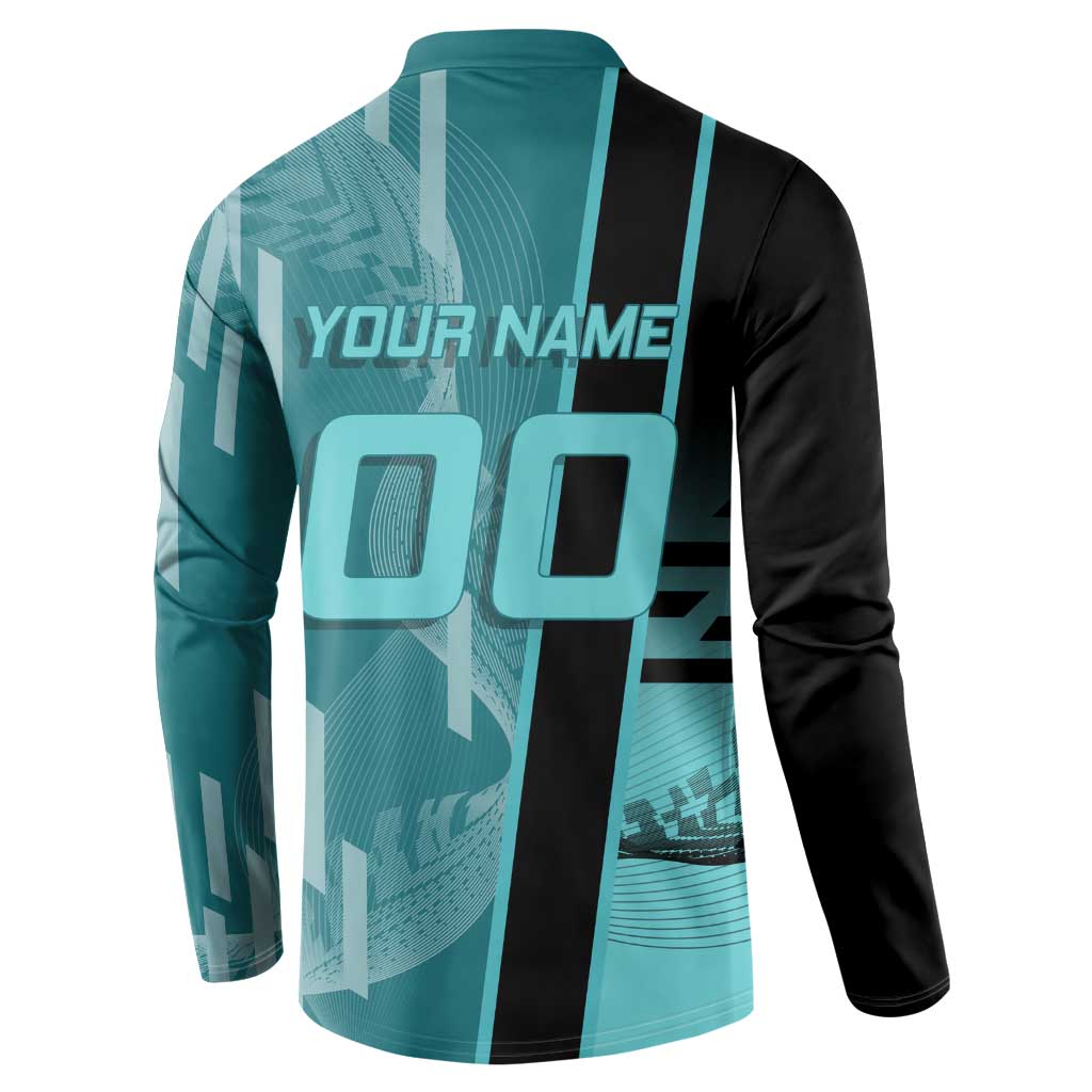 Personalized Tokito Muichiro Demon Slayer Badminton Button Sweatshirt with Racket Action Pose and Teal Black Graphic Design - The Mazicc