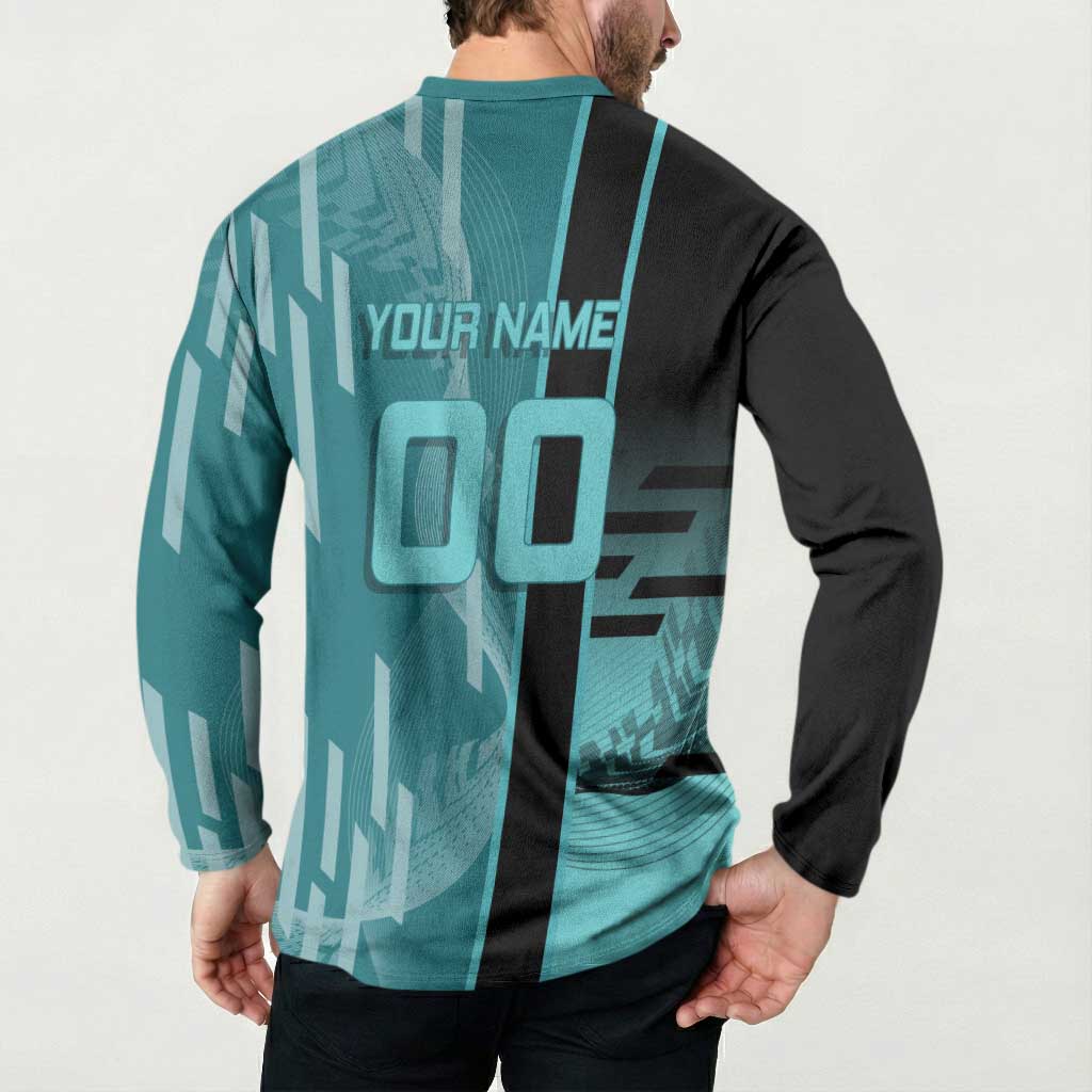 Personalized Tokito Muichiro Demon Slayer Badminton Button Sweatshirt with Racket Action Pose and Teal Black Graphic Design - The Mazicc