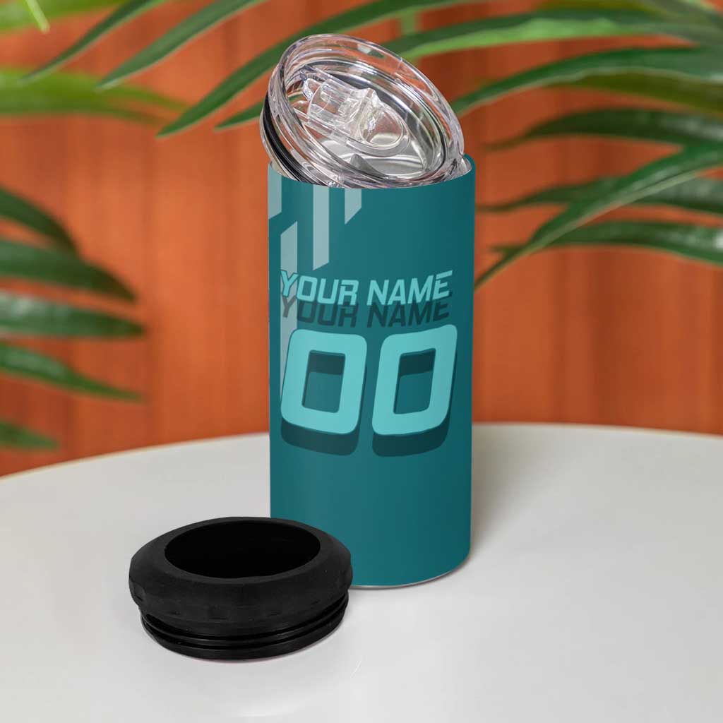 Personalized Tokito Muichiro Demon Slayer Badminton 4 in 1 Can Cooler Tumbler with Racket Action Pose and Teal Black Graphic Design - The Mazicc