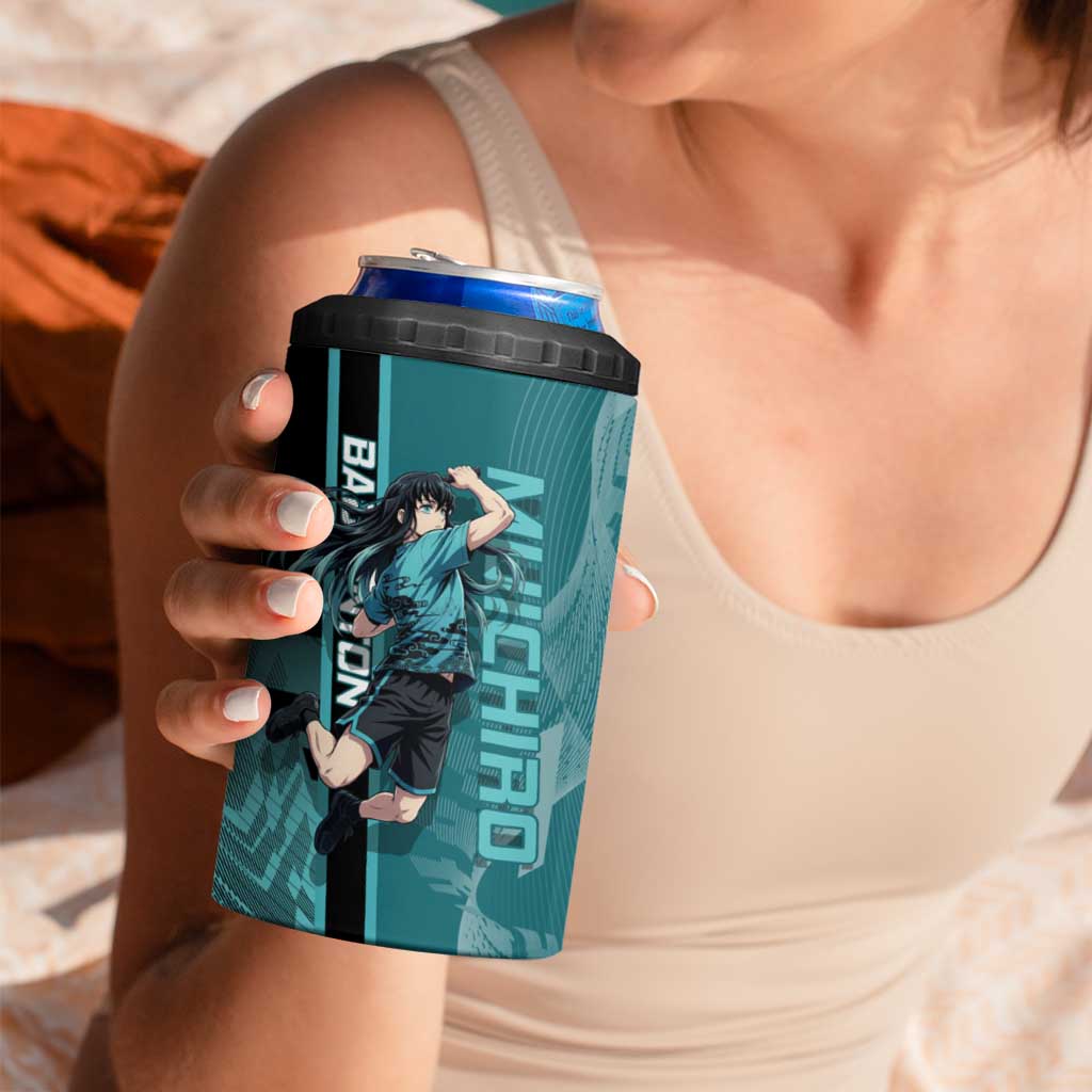 Personalized Tokito Muichiro Demon Slayer Badminton 4 in 1 Can Cooler Tumbler with Racket Action Pose and Teal Black Graphic Design - The Mazicc