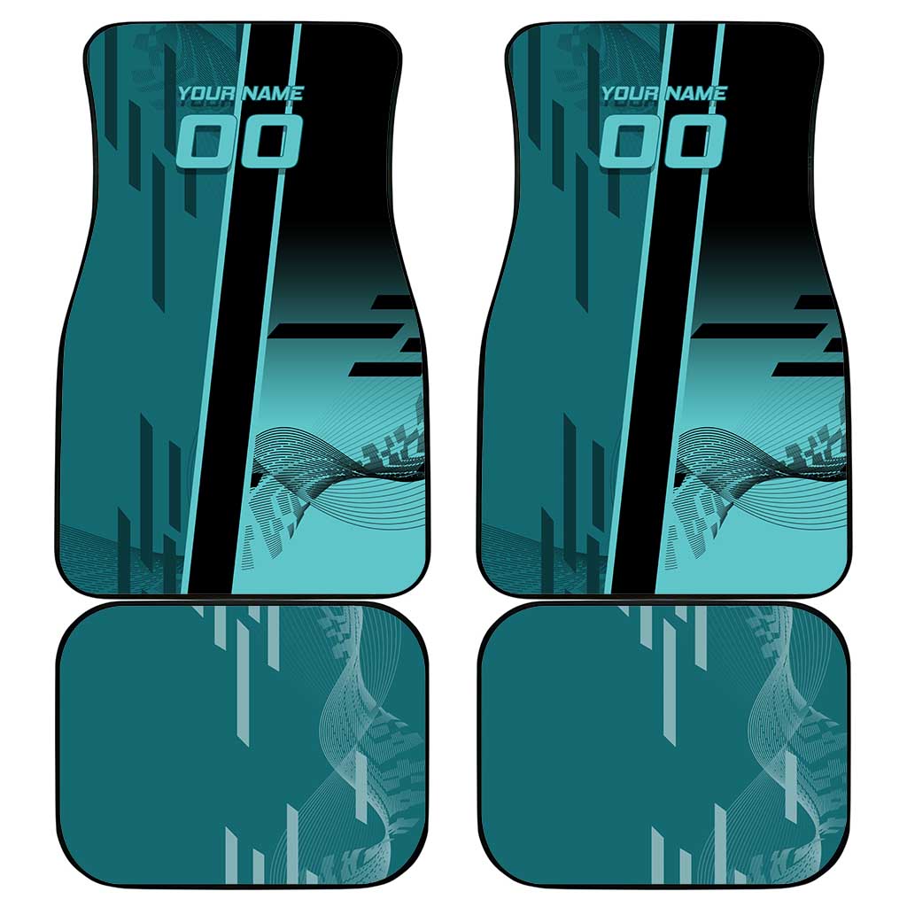Personalized Tokito Muichiro Demon Slayer Badminton Car Mats with Racket Action Pose and Teal Black Graphic Design - The Mazicc