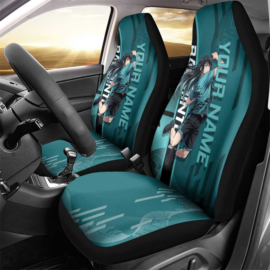 Personalized Tokito Muichiro Demon Slayer Badminton Car Seat Cover with Racket Action Pose and Teal Black Graphic Design - The Mazicc