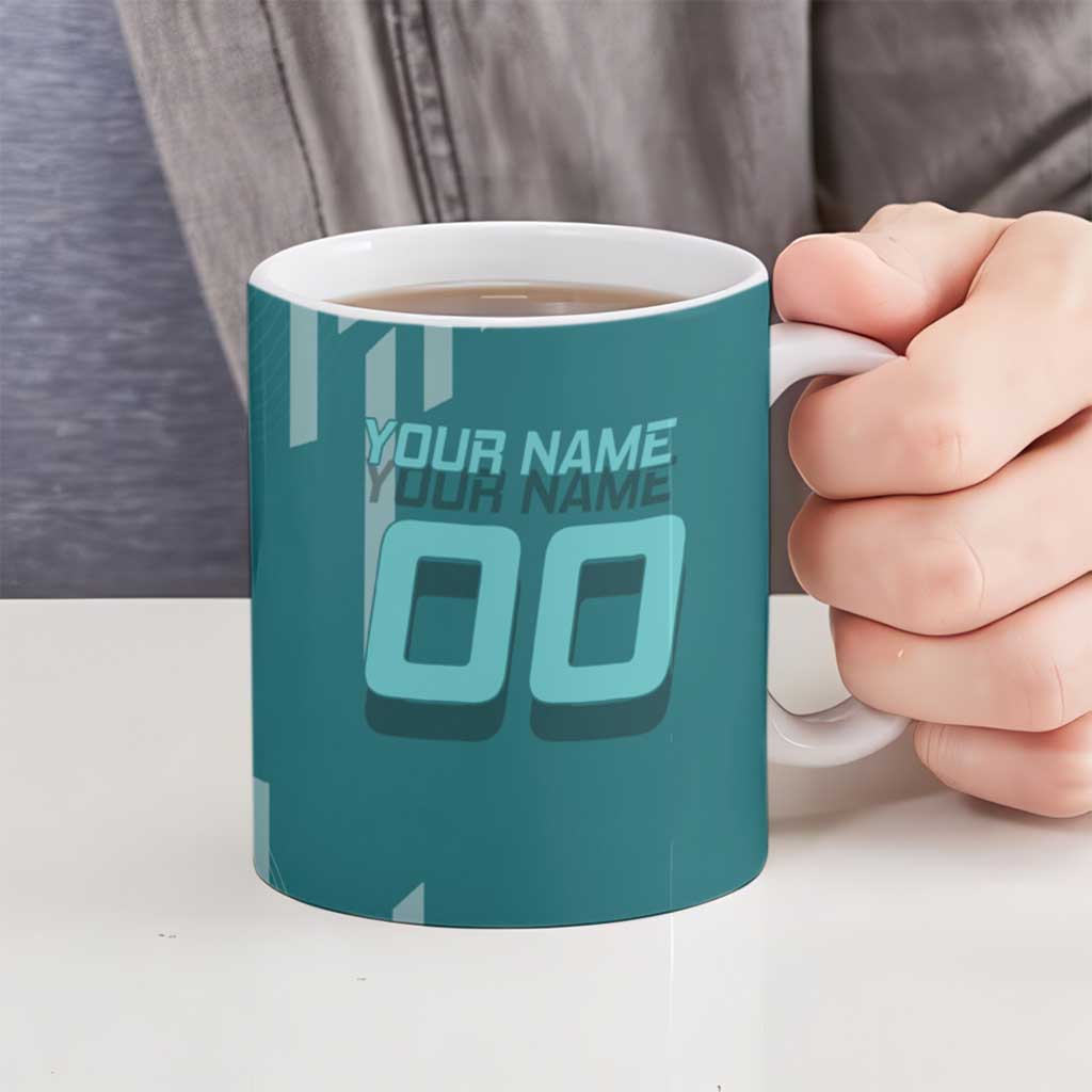 Personalized Tokito Muichiro Demon Slayer Badminton Ceramic Mug with Racket Action Pose and Teal Black Graphic Design - The Mazicc