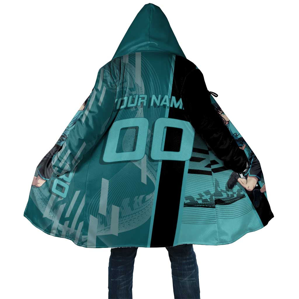Personalized Tokito Muichiro Demon Slayer Badminton Cloak with Racket Action Pose and Teal Black Graphic Design - The Mazicc
