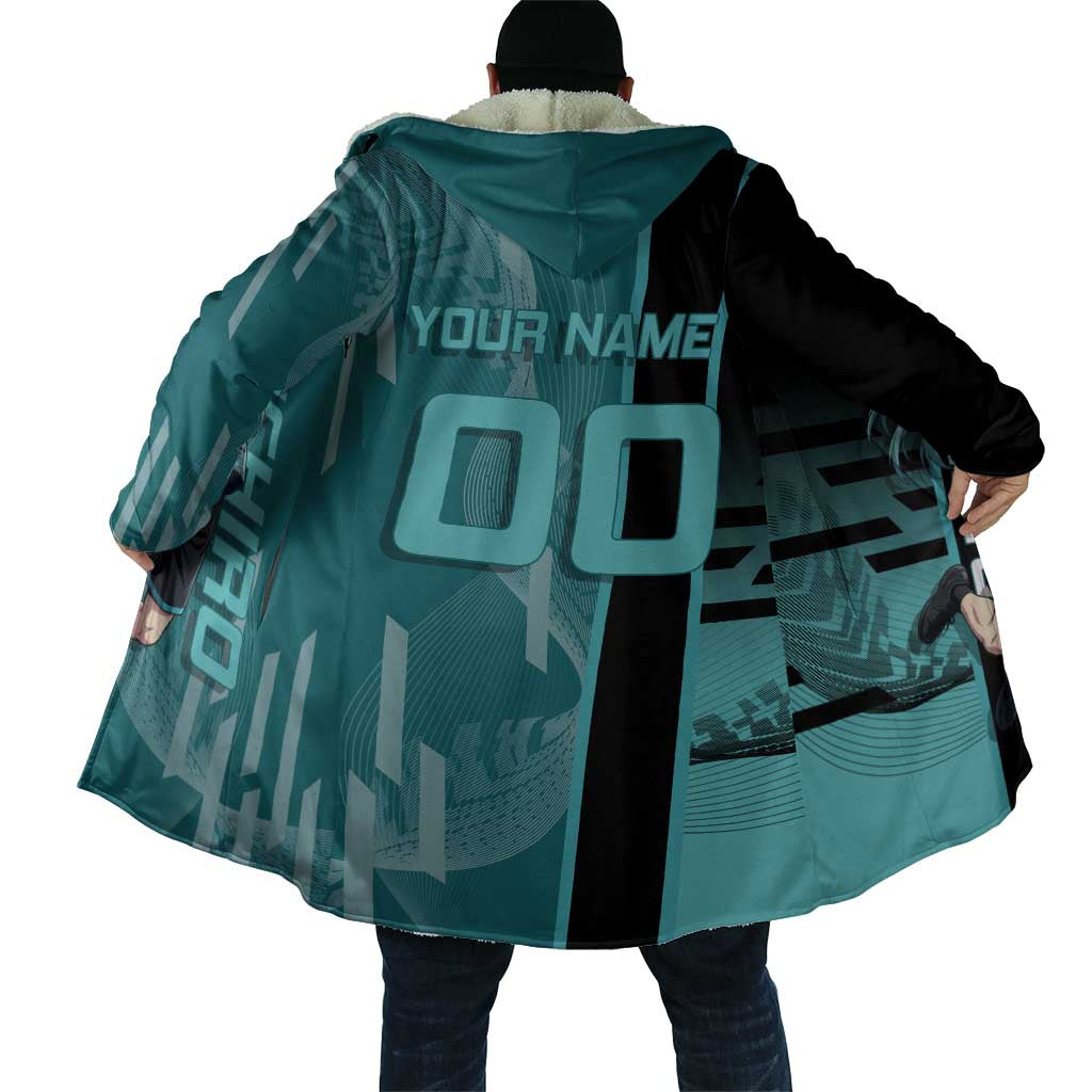 Personalized Tokito Muichiro Demon Slayer Badminton Cloak with Racket Action Pose and Teal Black Graphic Design - The Mazicc