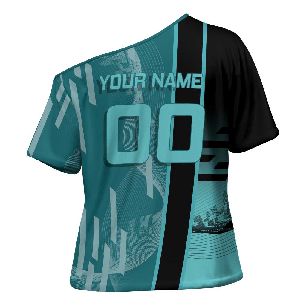 Personalized Tokito Muichiro Demon Slayer Badminton Cross Shoulder Shirt with Racket Action Pose and Teal Black Graphic Design - The Mazicc