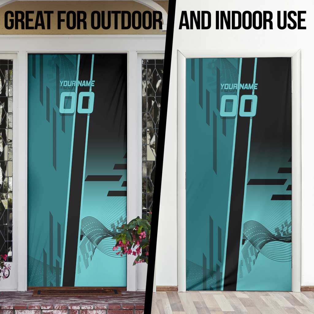 Personalized Tokito Muichiro Demon Slayer Badminton Door Cover with Racket Action Pose and Teal Black Graphic Design - The Mazicc
