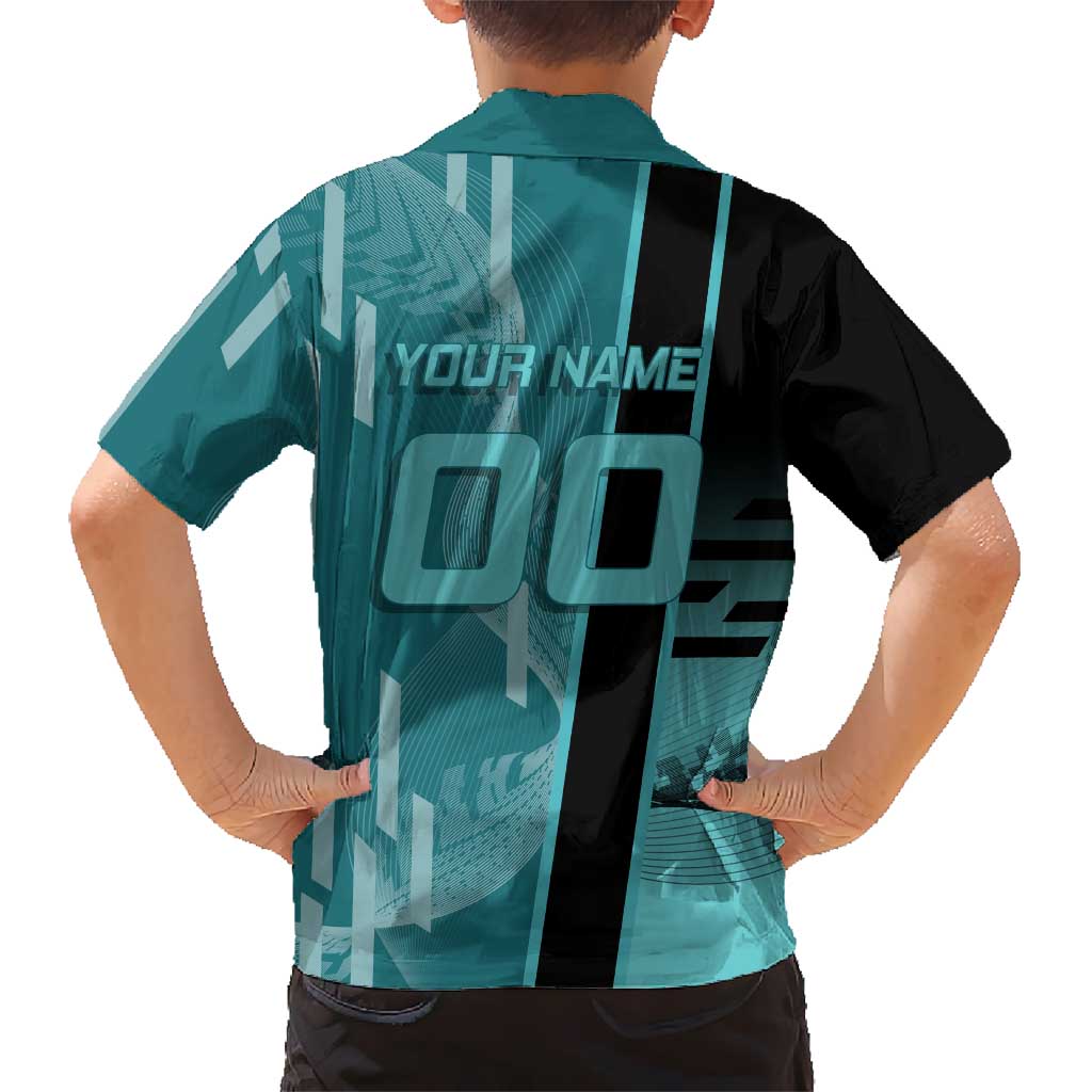 Personalized Tokito Muichiro Demon Slayer Badminton Family Matching Off The Shoulder Long Sleeve Dress and Hawaiian Shirt with Racket Action Pose and Teal Black Graphic Design
