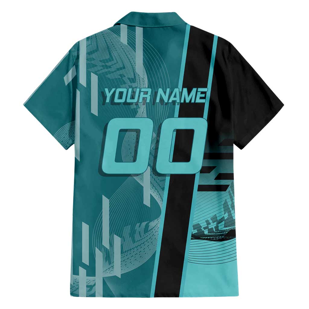 Personalized Tokito Muichiro Demon Slayer Badminton Family Matching Off The Shoulder Long Sleeve Dress and Hawaiian Shirt with Racket Action Pose and Teal Black Graphic Design