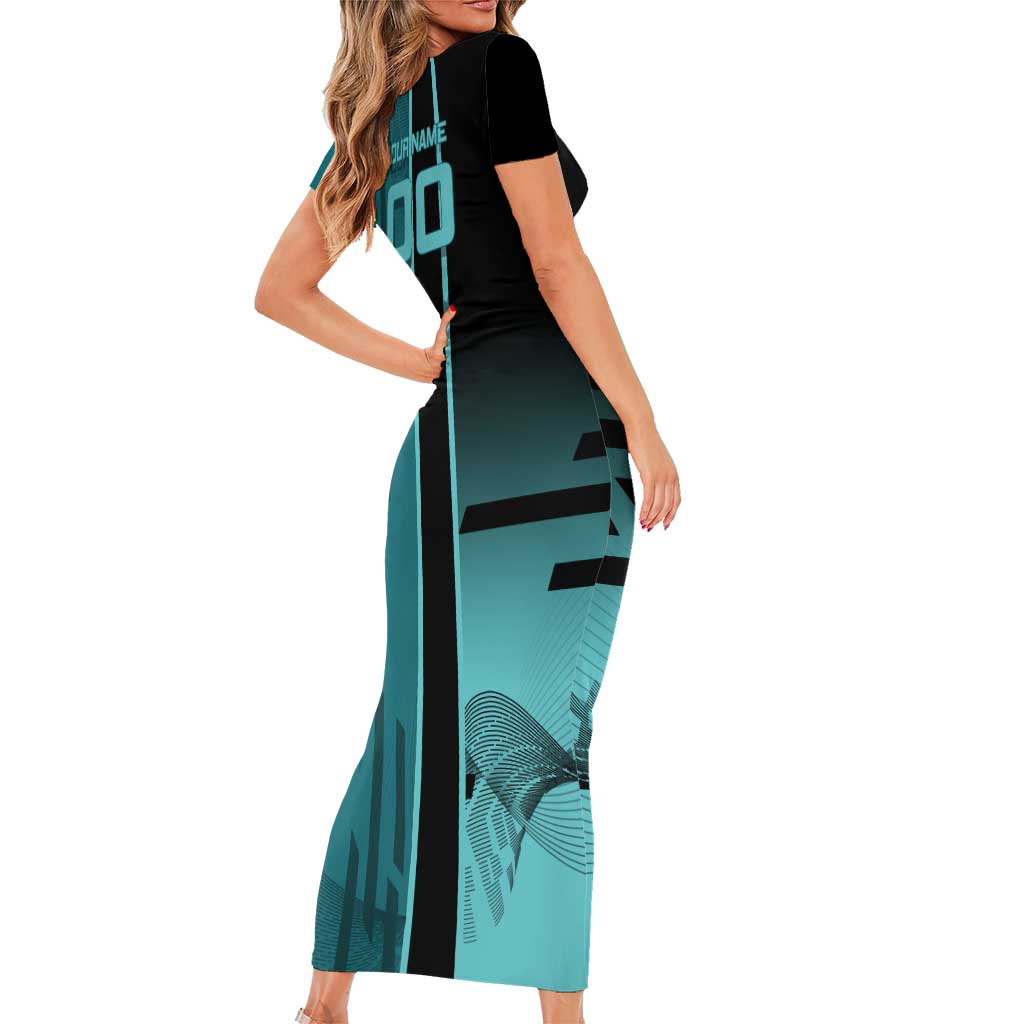 Personalized Tokito Muichiro Demon Slayer Badminton Family Matching Short Sleeve Bodycon Dress and Hawaiian Shirt with Racket Action Pose and Teal Black Graphic Design