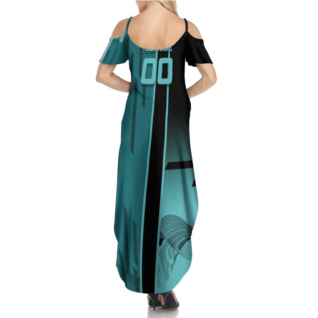 Personalized Tokito Muichiro Demon Slayer Badminton Family Matching Summer Maxi Dress and Hawaiian Shirt with Racket Action Pose and Teal Black Graphic Design