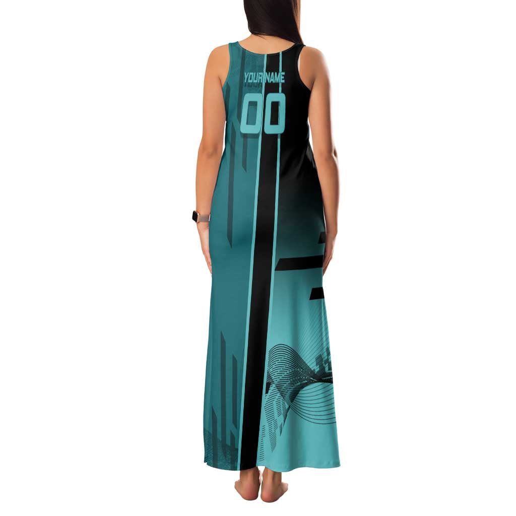 Personalized Tokito Muichiro Demon Slayer Badminton Family Matching Tank Maxi Dress and Hawaiian Shirt with Racket Action Pose and Teal Black Graphic Design