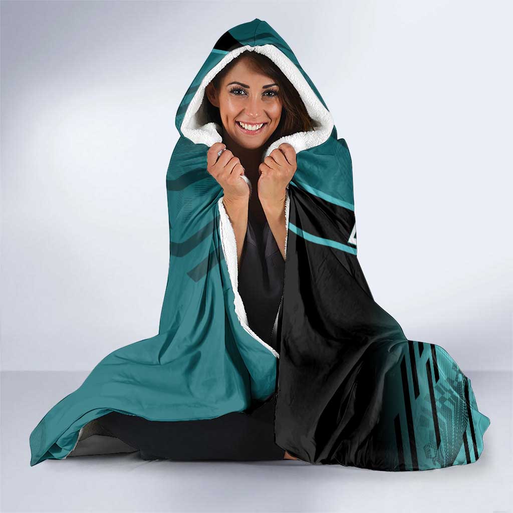 Personalized Tokito Muichiro Demon Slayer Badminton Hooded Blanket with Racket Action Pose and Teal Black Graphic Design - The Mazicc