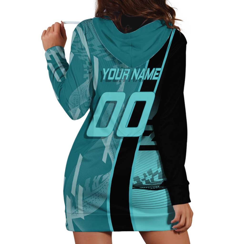 Personalized Tokito Muichiro Demon Slayer Badminton Hoodie Dress with Racket Action Pose and Teal Black Graphic Design - The Mazicc