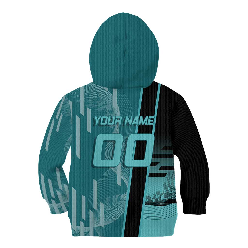 Personalized Tokito Muichiro Demon Slayer Badminton Kid Hoodie with Racket Action Pose and Teal Black Graphic Design - The Mazicc