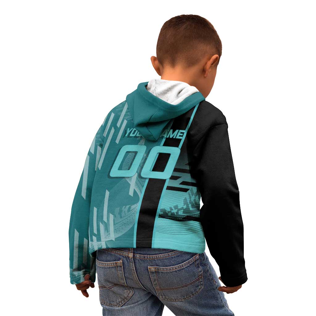 Personalized Tokito Muichiro Demon Slayer Badminton Kid Hoodie with Racket Action Pose and Teal Black Graphic Design - The Mazicc