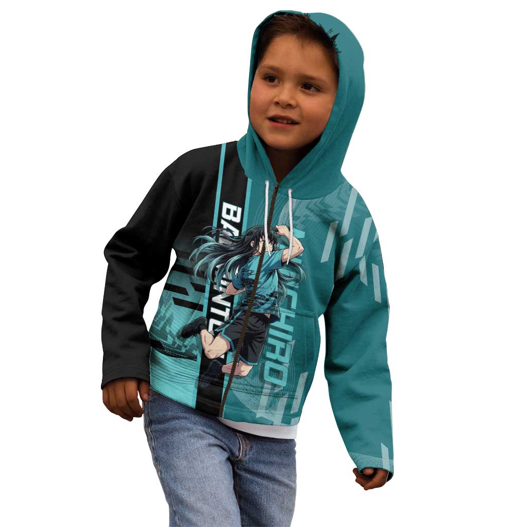 Personalized Tokito Muichiro Demon Slayer Badminton Kid Hoodie with Racket Action Pose and Teal Black Graphic Design - The Mazicc