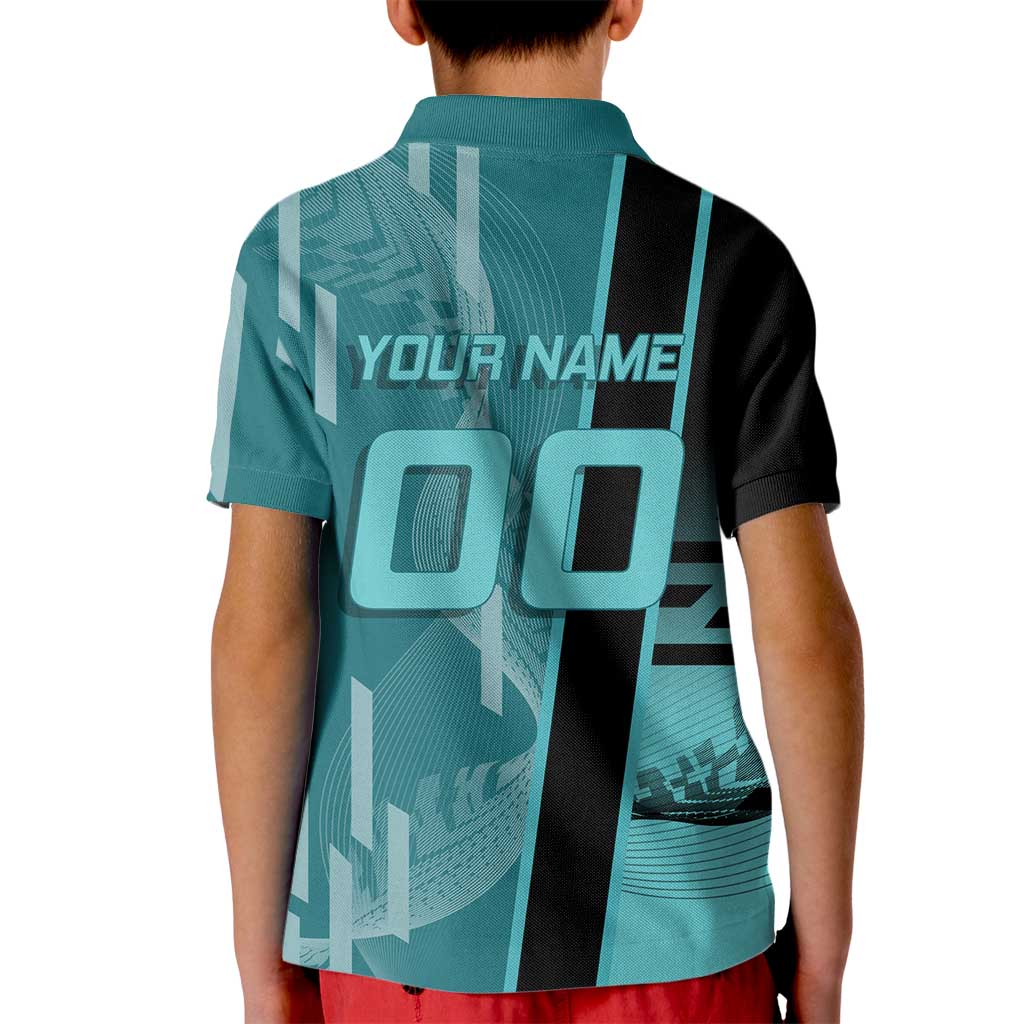 Personalized Tokito Muichiro Demon Slayer Badminton Kid Polo Shirt with Racket Action Pose and Teal Black Graphic Design - The Mazicc