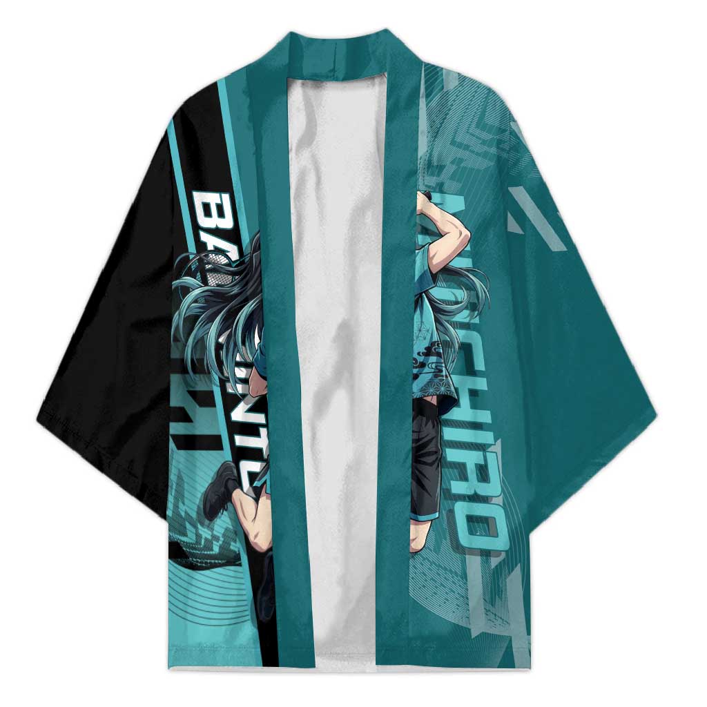 Personalized Tokito Muichiro Demon Slayer Badminton Kimono with Racket Action Pose and Teal Black Graphic Design - The Mazicc
