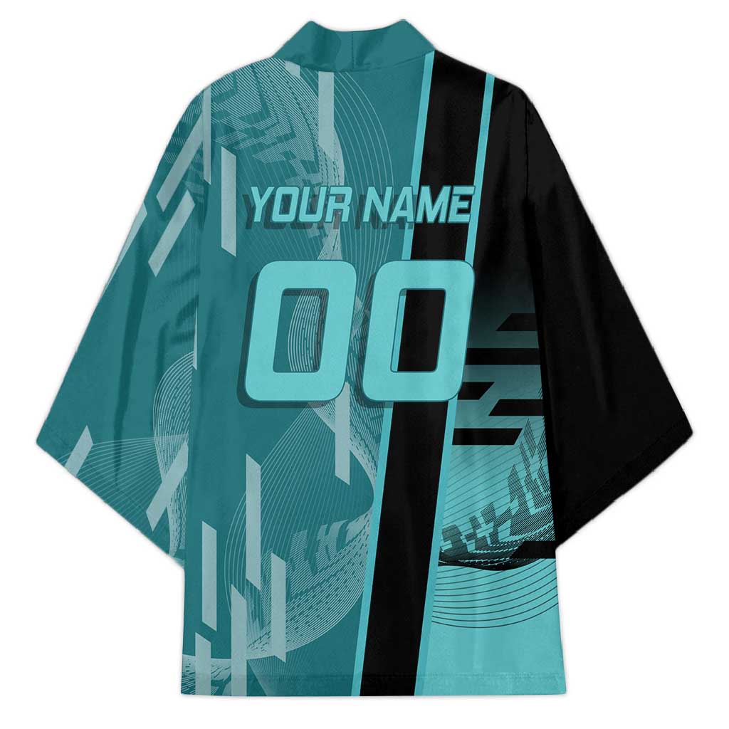Personalized Tokito Muichiro Demon Slayer Badminton Kimono with Racket Action Pose and Teal Black Graphic Design - The Mazicc