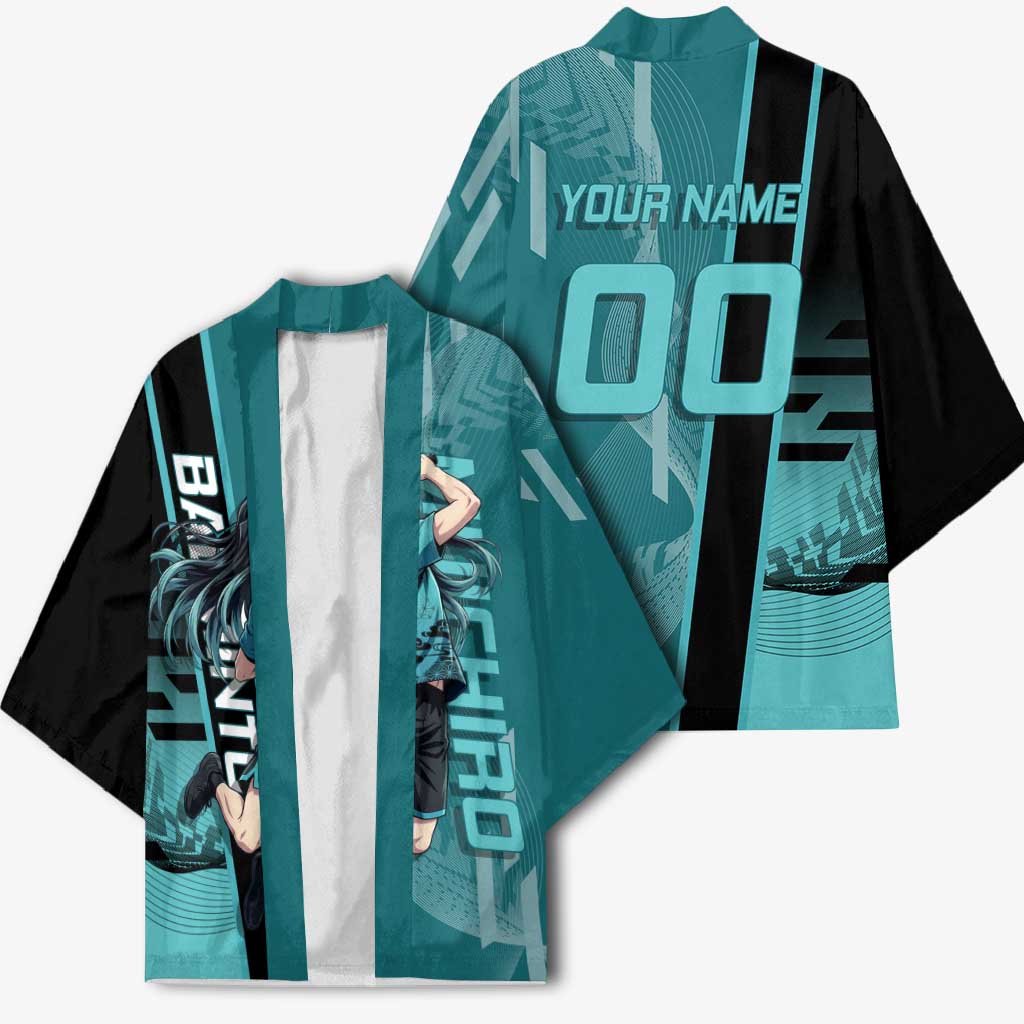Personalized Tokito Muichiro Demon Slayer Badminton Kimono with Racket Action Pose and Teal Black Graphic Design - The Mazicc