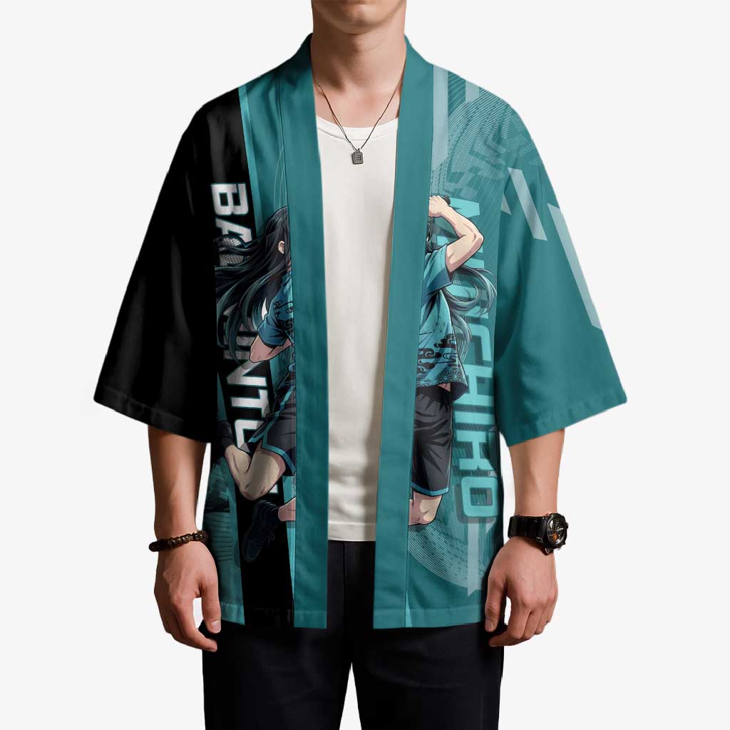 Personalized Tokito Muichiro Demon Slayer Badminton Kimono with Racket Action Pose and Teal Black Graphic Design - The Mazicc