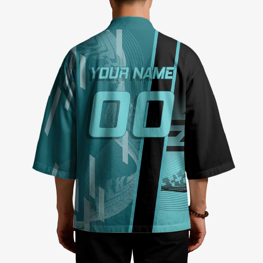 Personalized Tokito Muichiro Demon Slayer Badminton Kimono with Racket Action Pose and Teal Black Graphic Design - The Mazicc