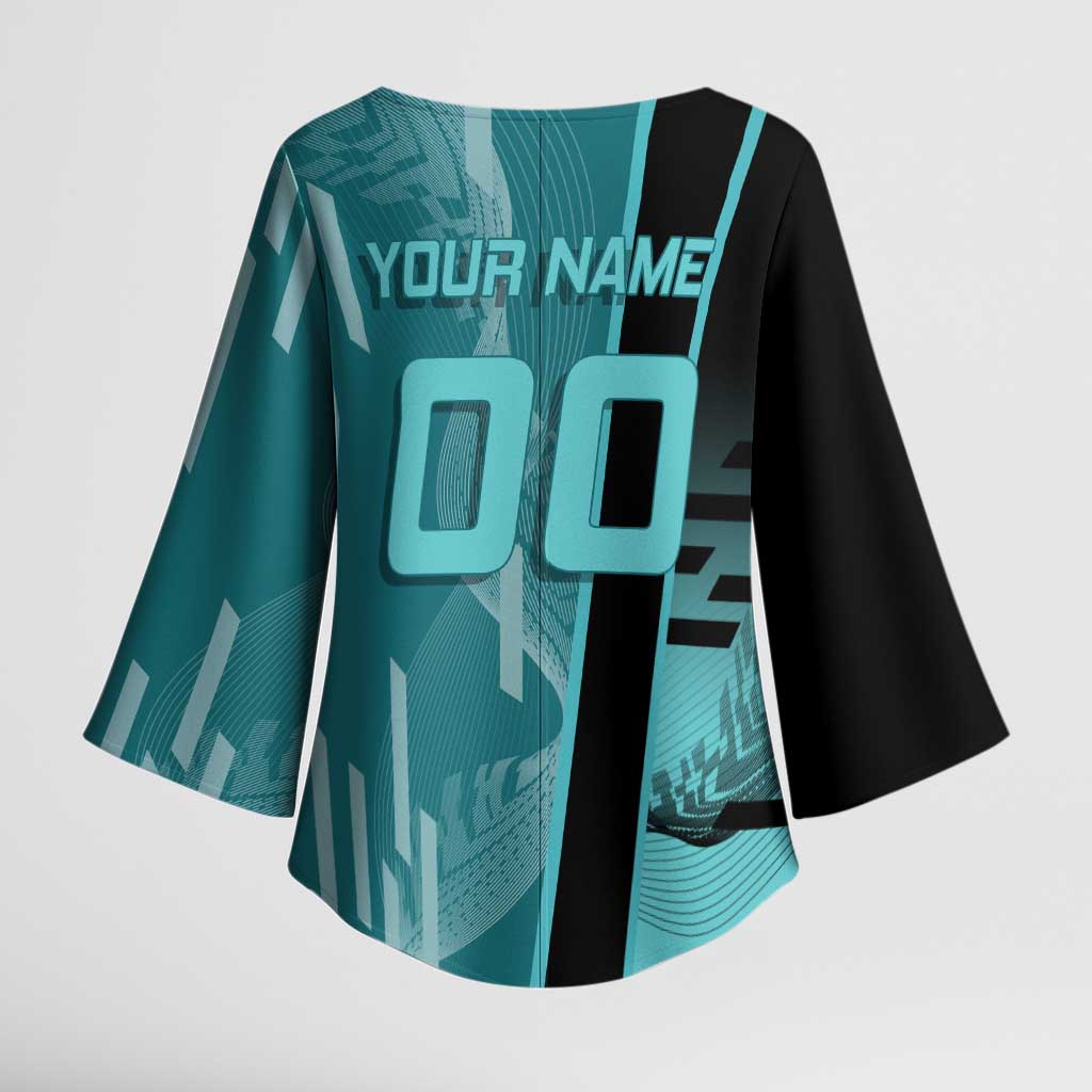 Personalized Tokito Muichiro Demon Slayer Badminton Kimono Sleeve Blouse with Racket Action Pose and Teal Black Graphic Design - The Mazicc