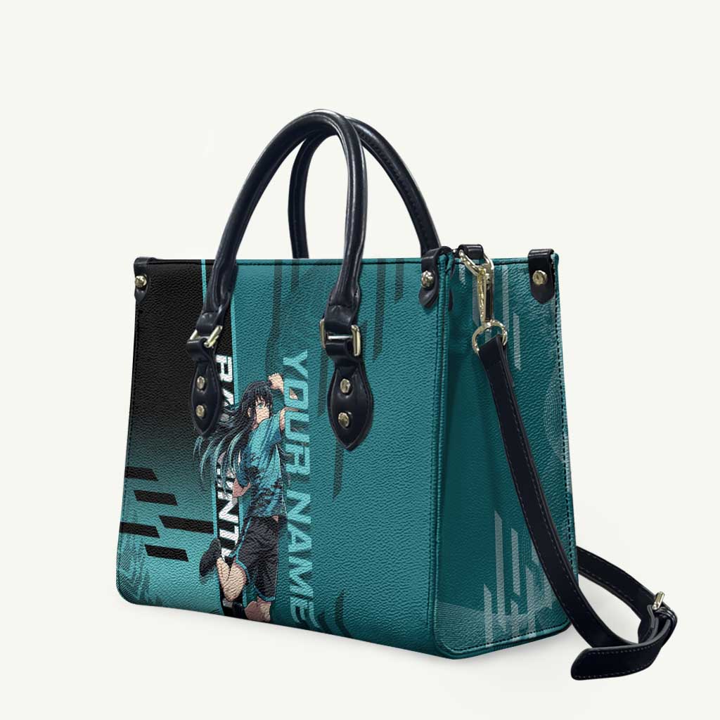 Personalized Tokito Muichiro Demon Slayer Badminton Leather Bag with Racket Action Pose and Teal Black Graphic Design - The Mazicc