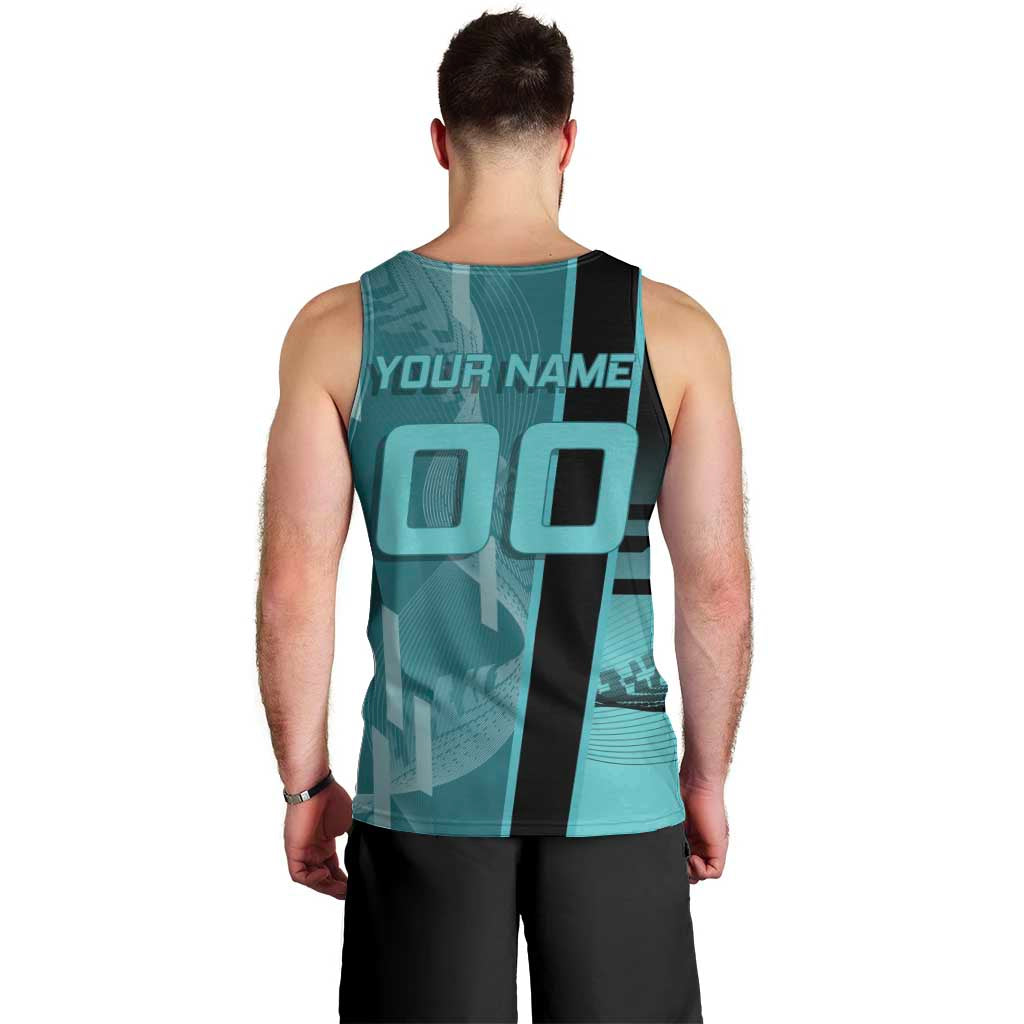 Personalized Tokito Muichiro Demon Slayer Badminton Men Tank Top with Racket Action Pose and Teal Black Graphic Design - The Mazicc