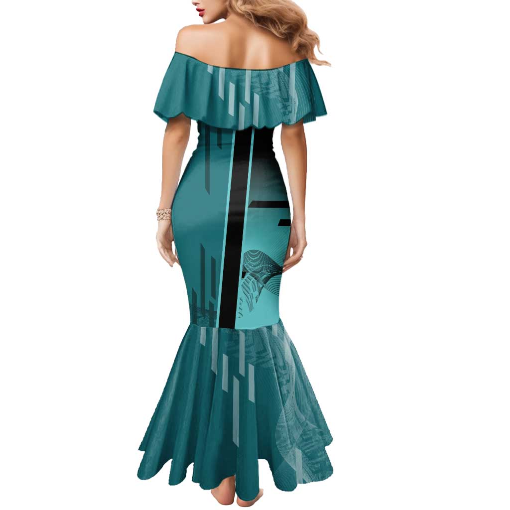 Personalized Tokito Muichiro Demon Slayer Badminton Mermaid Dress with Racket Action Pose and Teal Black Graphic Design - The Mazicc