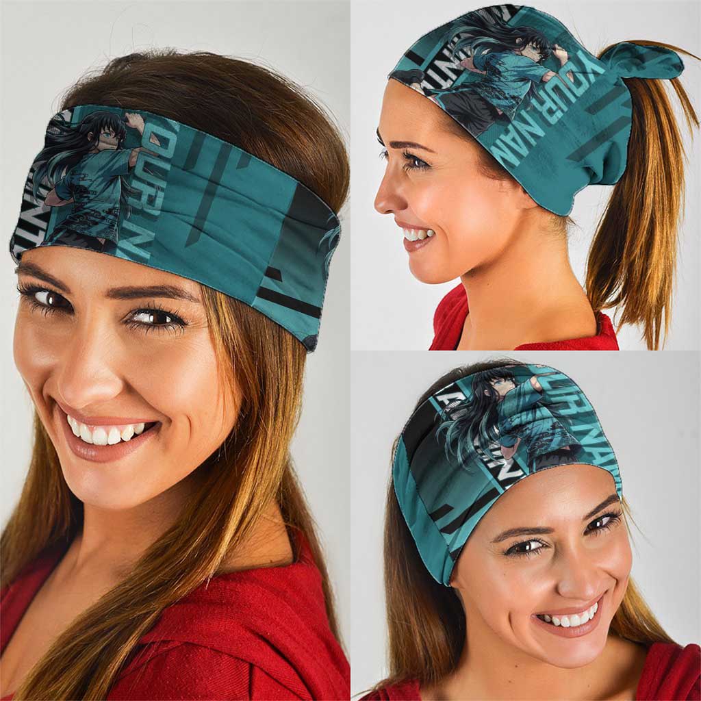 Personalized Tokito Muichiro Demon Slayer Badminton Neck Gaiter with Racket Action Pose and Teal Black Graphic Design - The Mazicc