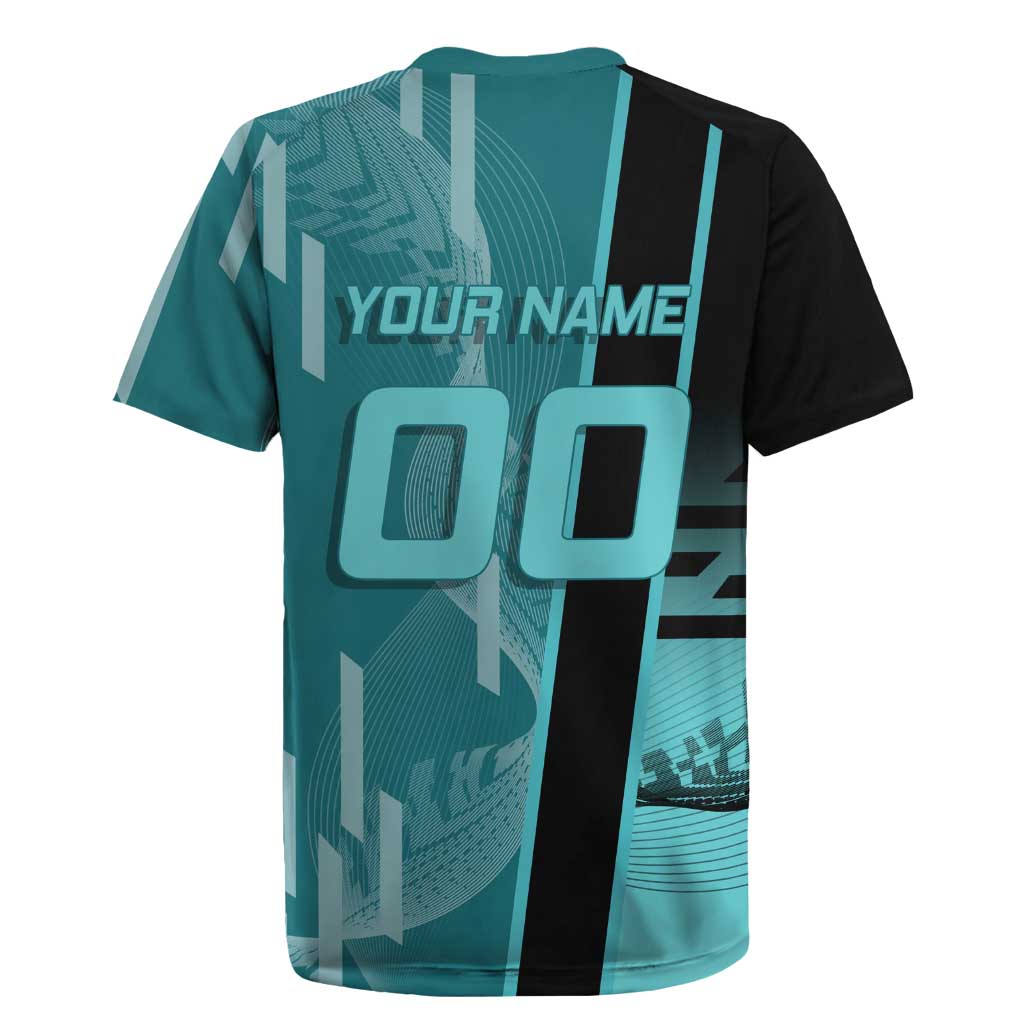 Personalized Tokito Muichiro Demon Slayer Badminton Rugby Jersey with Racket Action Pose and Teal Black Graphic Design - The Mazicc
