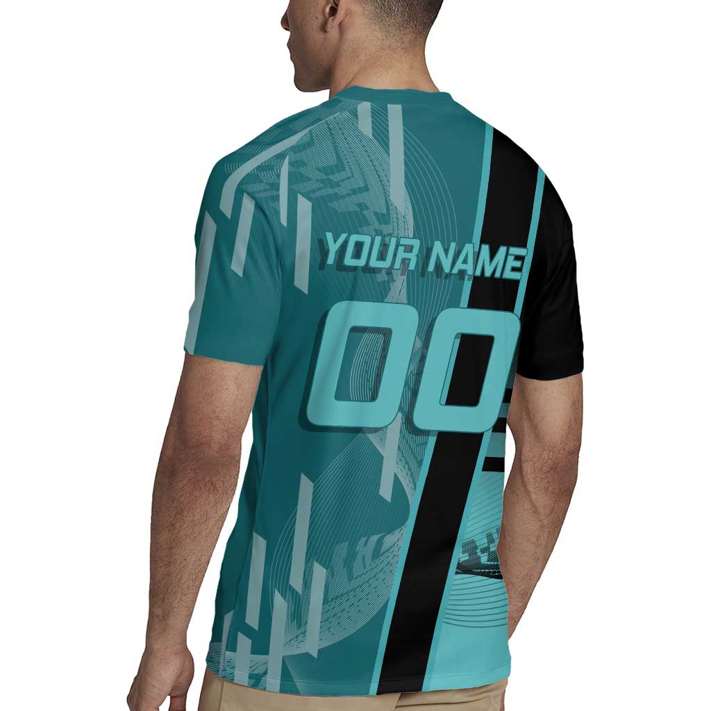 Personalized Tokito Muichiro Demon Slayer Badminton Rugby Jersey with Racket Action Pose and Teal Black Graphic Design - The Mazicc