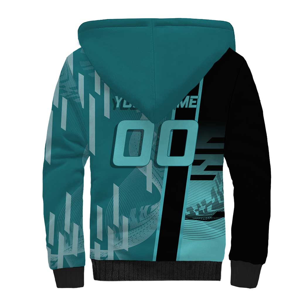 Personalized Tokito Muichiro Demon Slayer Badminton Sherpa Hoodie with Racket Action Pose and Teal Black Graphic Design - The Mazicc