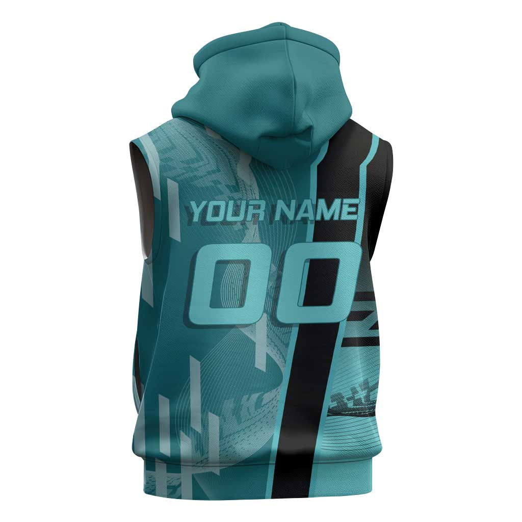 Personalized Tokito Muichiro Demon Slayer Badminton Sleeveless Hoodie with Racket Action Pose and Teal Black Graphic Design - The Mazicc