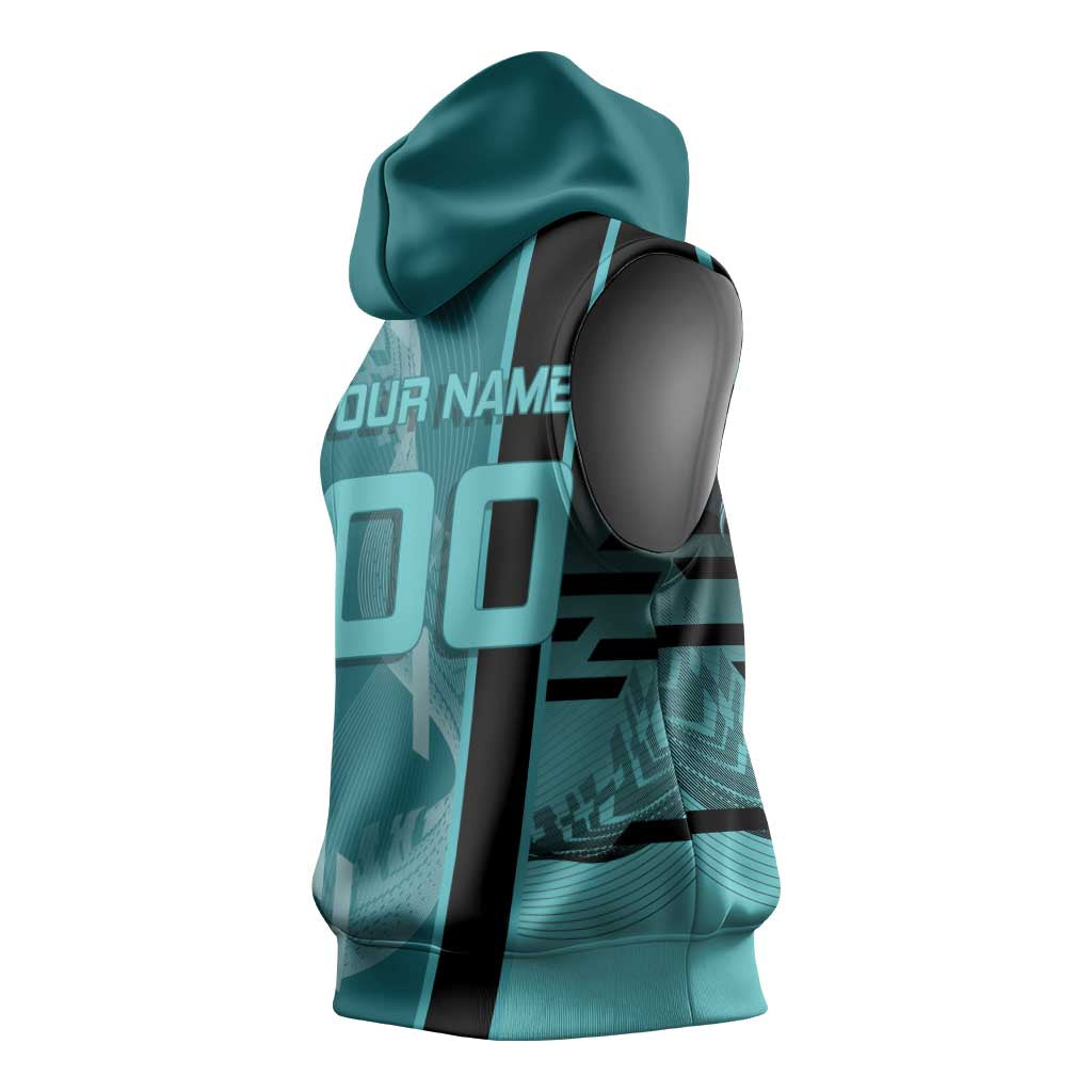 Personalized Tokito Muichiro Demon Slayer Badminton Sleeveless Hoodie with Racket Action Pose and Teal Black Graphic Design - The Mazicc