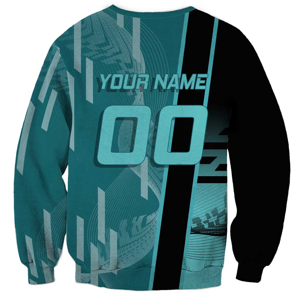 Personalized Tokito Muichiro Demon Slayer Badminton Sweatshirt with Racket Action Pose and Teal Black Graphic Design - The Mazicc