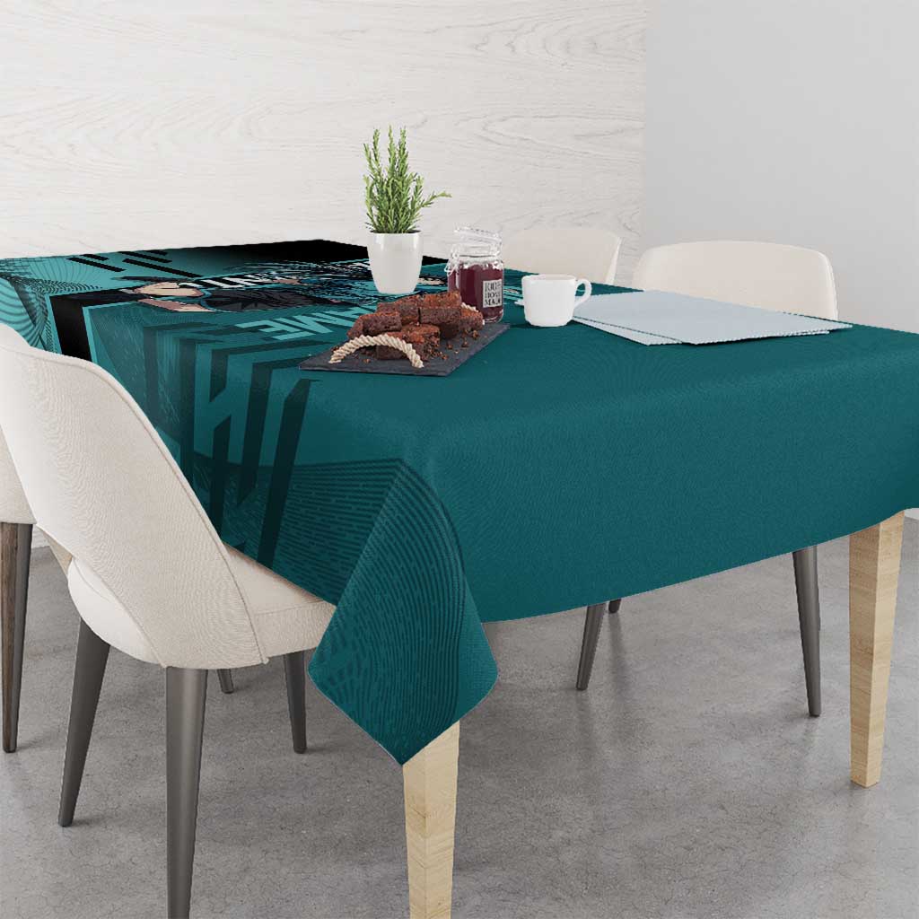 Personalized Tokito Muichiro Demon Slayer Badminton Tablecloth with Racket Action Pose and Teal Black Graphic Design - The Mazicc