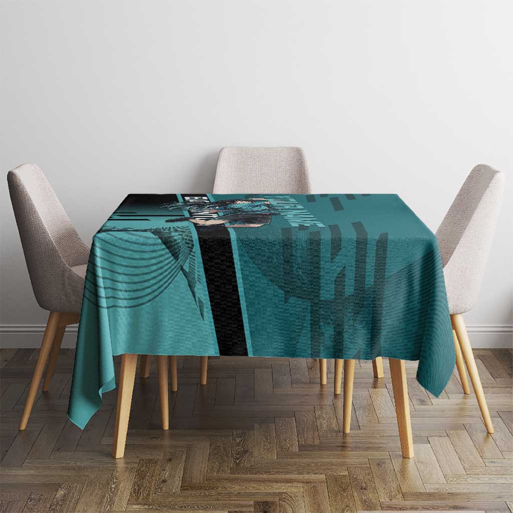 Personalized Tokito Muichiro Demon Slayer Badminton Tablecloth with Racket Action Pose and Teal Black Graphic Design - The Mazicc