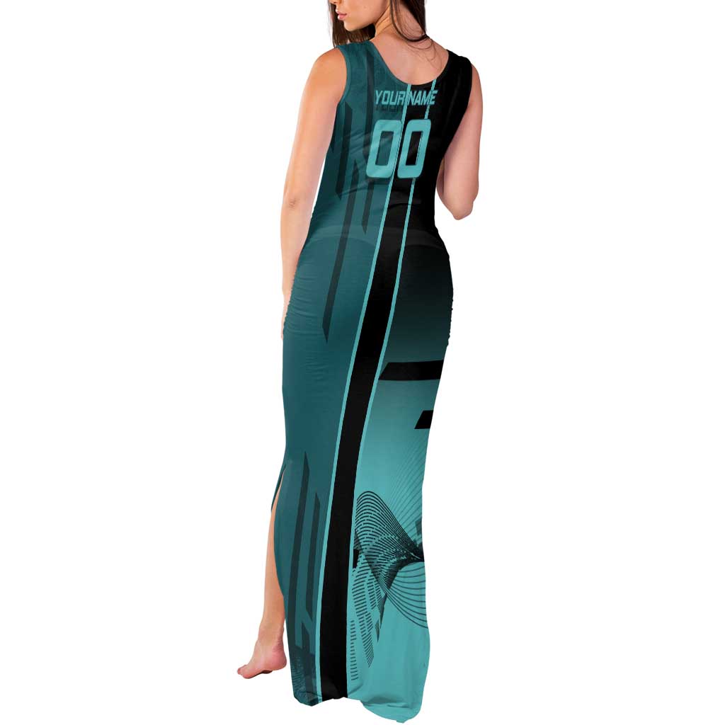 Personalized Tokito Muichiro Demon Slayer Badminton Tank Maxi Dress with Racket Action Pose and Teal Black Graphic Design - The Mazicc
