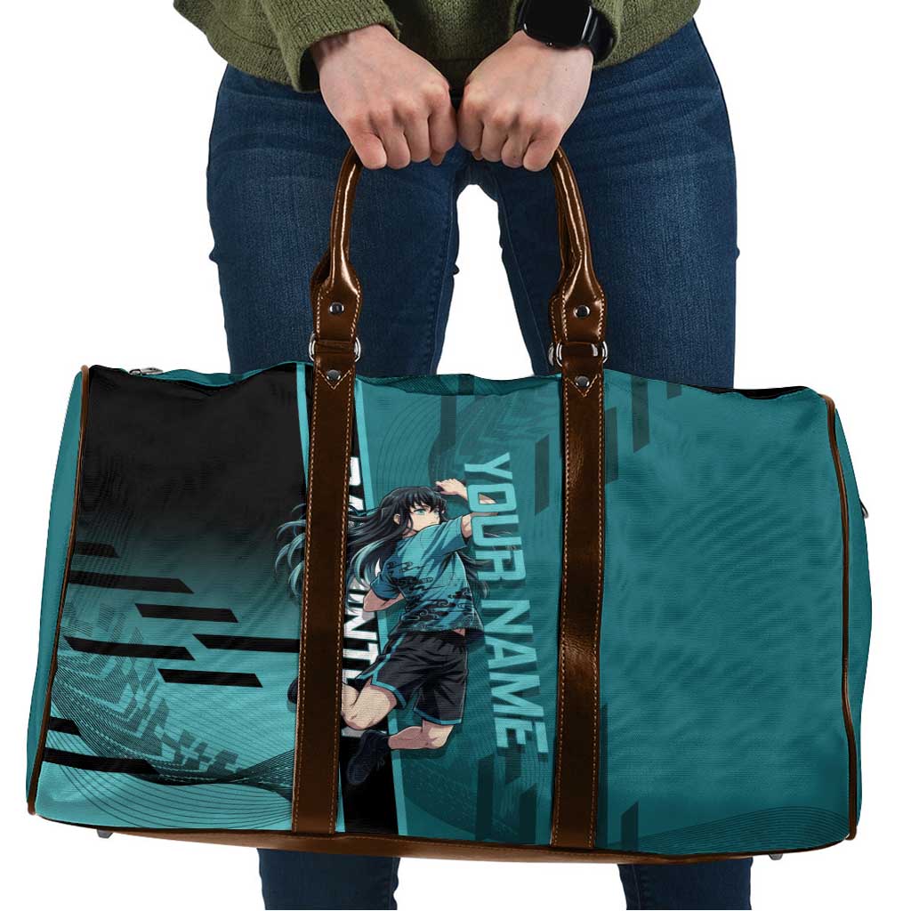 Personalized Tokito Muichiro Demon Slayer Badminton Travel Bag with Racket Action Pose and Teal Black Graphic Design - The Mazicc
