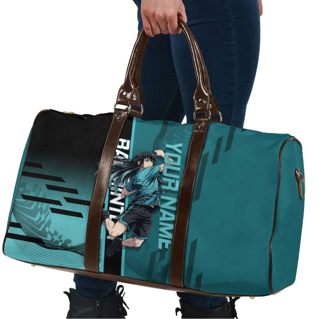 Personalized Tokito Muichiro Demon Slayer Badminton Travel Bag with Racket Action Pose and Teal Black Graphic Design - The Mazicc